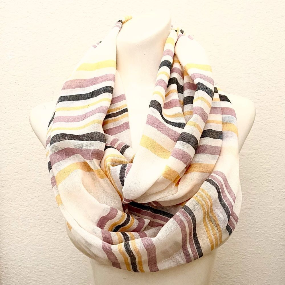 LOF 100% Cotton, Dusty Pastel Striped Infinity Scarf, NWT